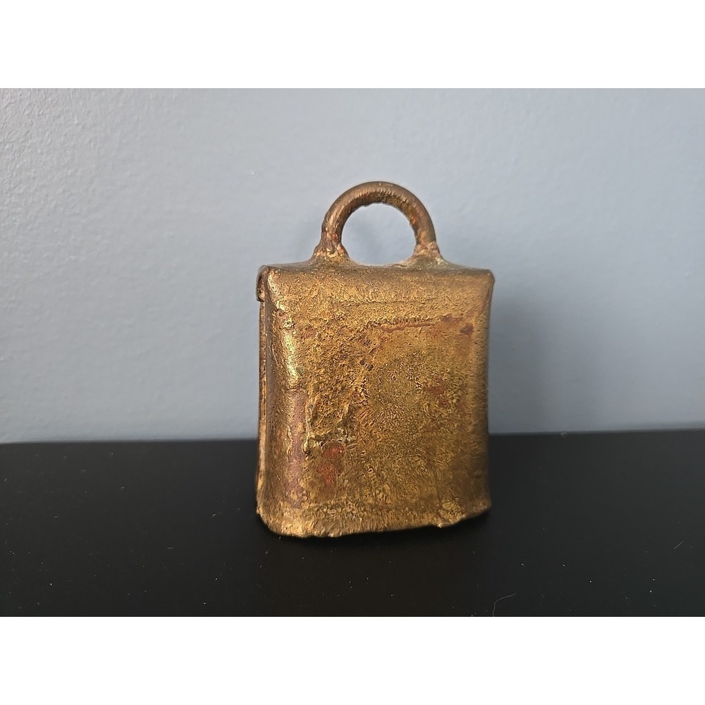 Vintage Brass Cow Bell, Rustic Handcrafted, Fold Over Rivets, 3" Tall